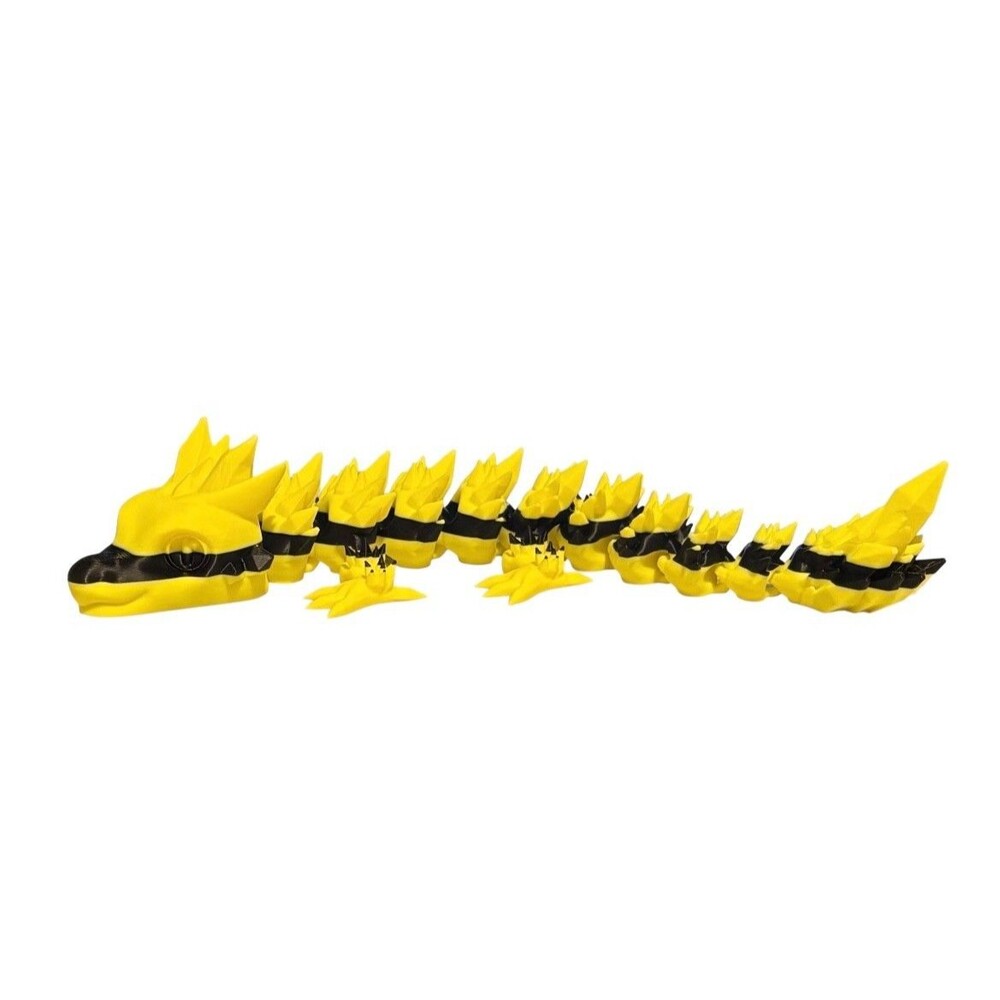 3D Printed - 11" Baby Crystal Dragon - Yellow / Black - #3019-1008